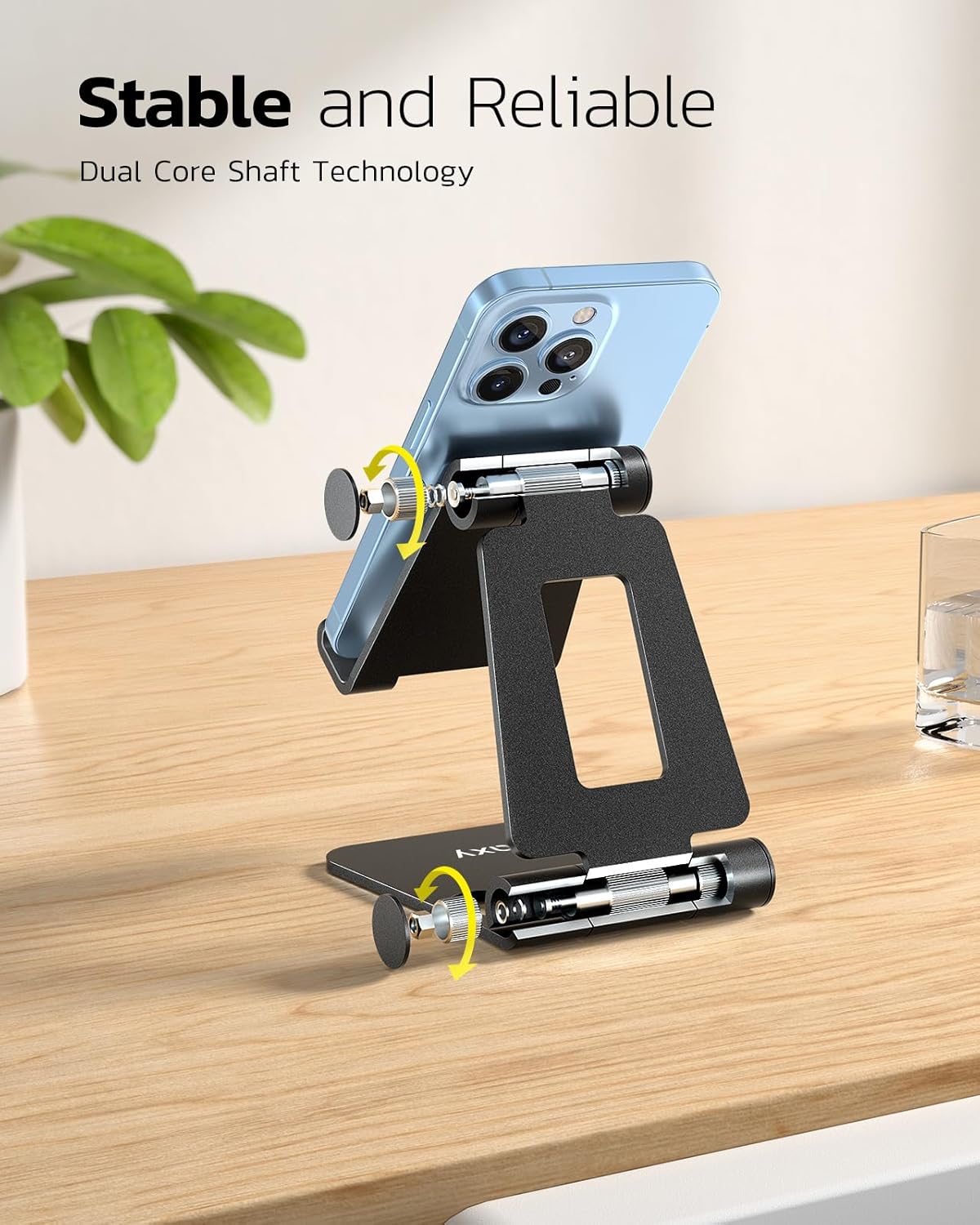 Nulaxy 2 Pack Aluminum Dual Folding Cell Phone Stand for Desk, Black&Silver | Height Angle Adjustable, Portable Phone Holder Fits 18mm Thick Case, Anti-Slip Base, Smartphone Desktop Essential Accessory - Image 4