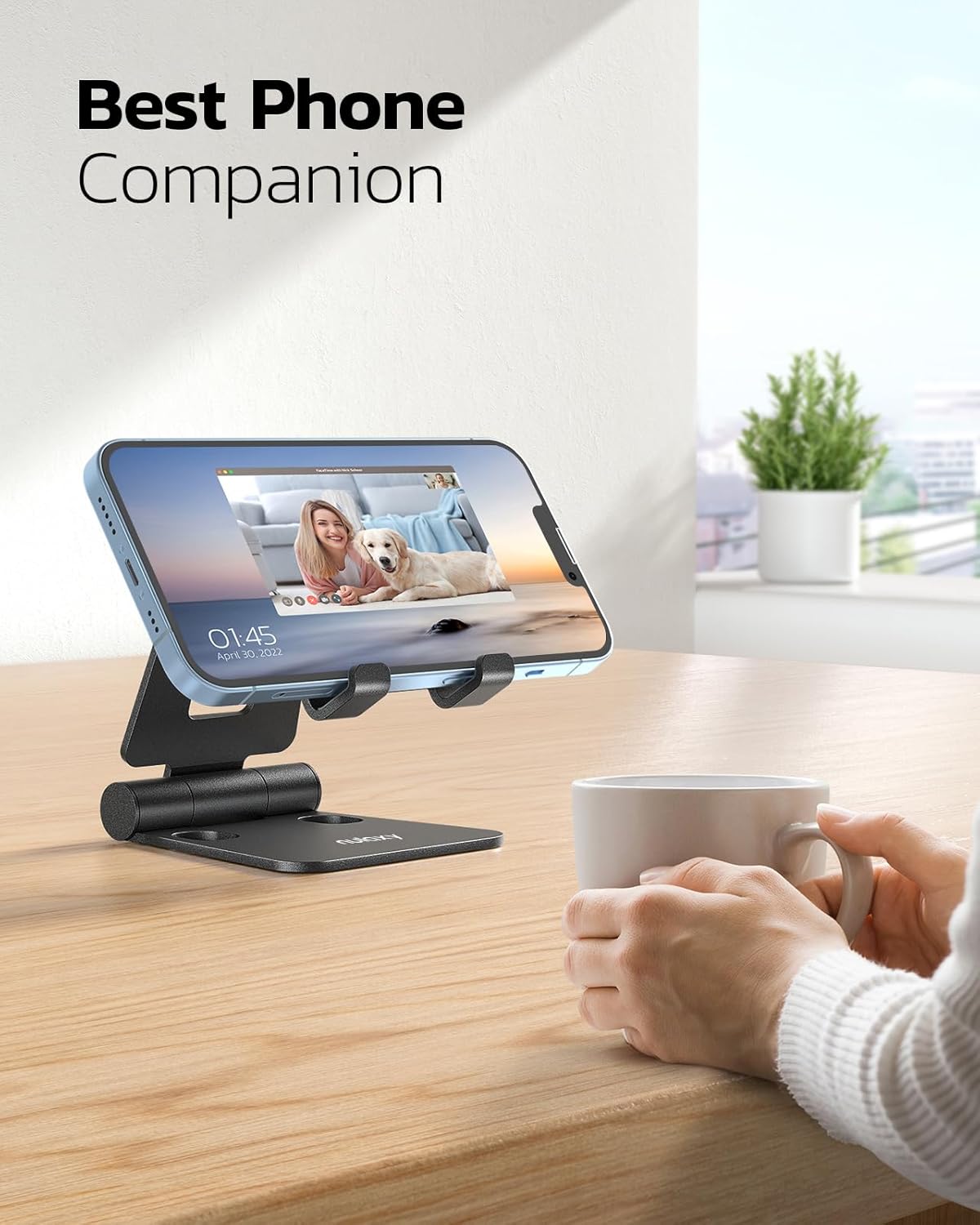 Nulaxy 2 Pack Aluminum Dual Folding Cell Phone Stand for Desk, Black&Silver | Height Angle Adjustable, Portable Phone Holder Fits 18mm Thick Case, Anti-Slip Base, Smartphone Desktop Essential Accessory - Image 6