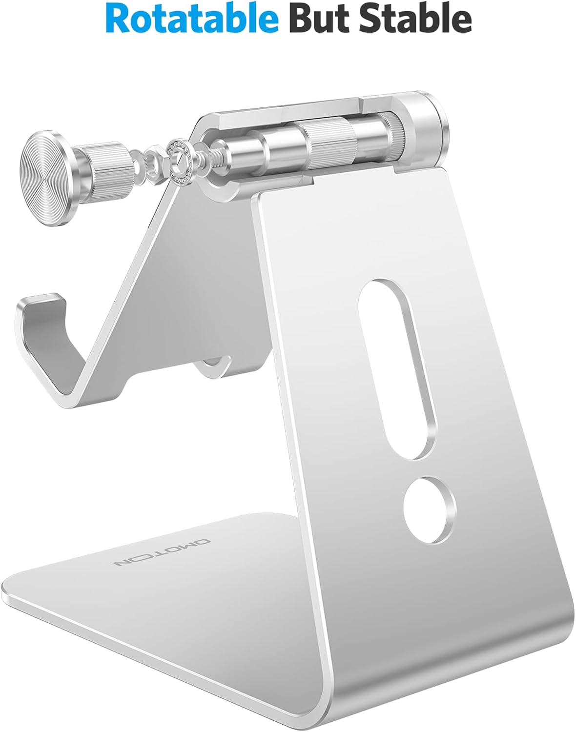 OMOTON C2 Adjustable Aluminum Cell Phone Stand with Charging Cutout, Silver | Sturdy 3mm Base with Non-Slip Silicone Pads, Multi-Angle, Works with 19mm Thick Cases Smartphones, Desktop Recording Facetime - Image 7