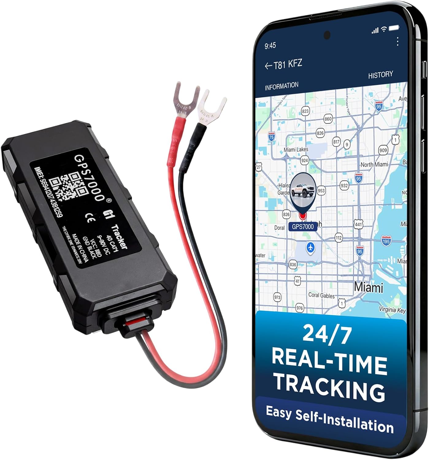 GPS7000 Hidden GPS Tracker for Vehicles – 12 Months Service Included 4G Real-Time Car GPS Tracker, Optional Subscription, Mini Undetectable Vehicle GPS Tracker for Cars & Trucks