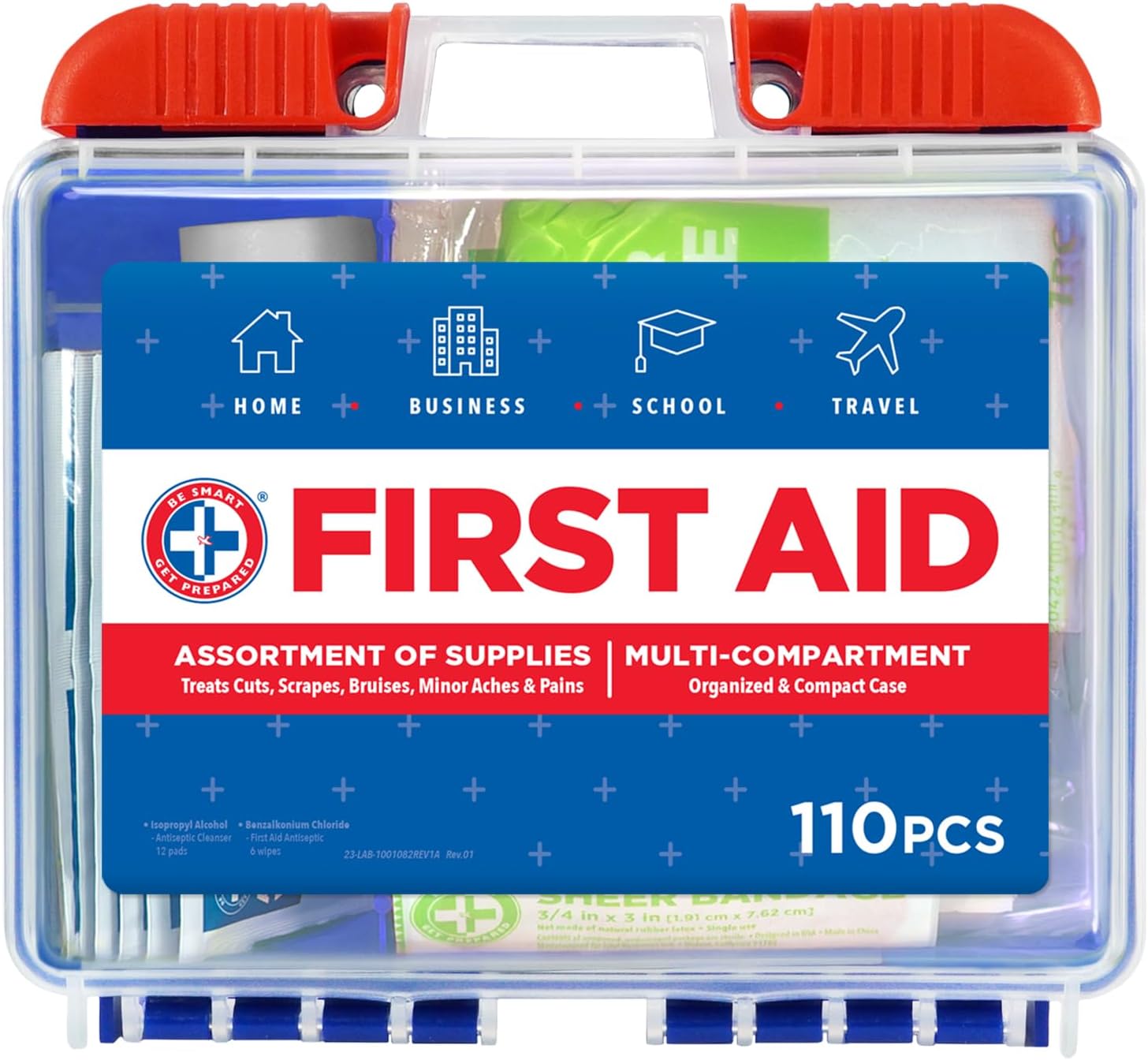 Be Smart Get Prepared 110 pc First Aid Kit: Clean, Treat, Protect Minor Cuts, Home, Office, Car, School, Business, Travel, Emergency, Outdoor, Camping & Sports, FSA/HSA (Packaging may vary)