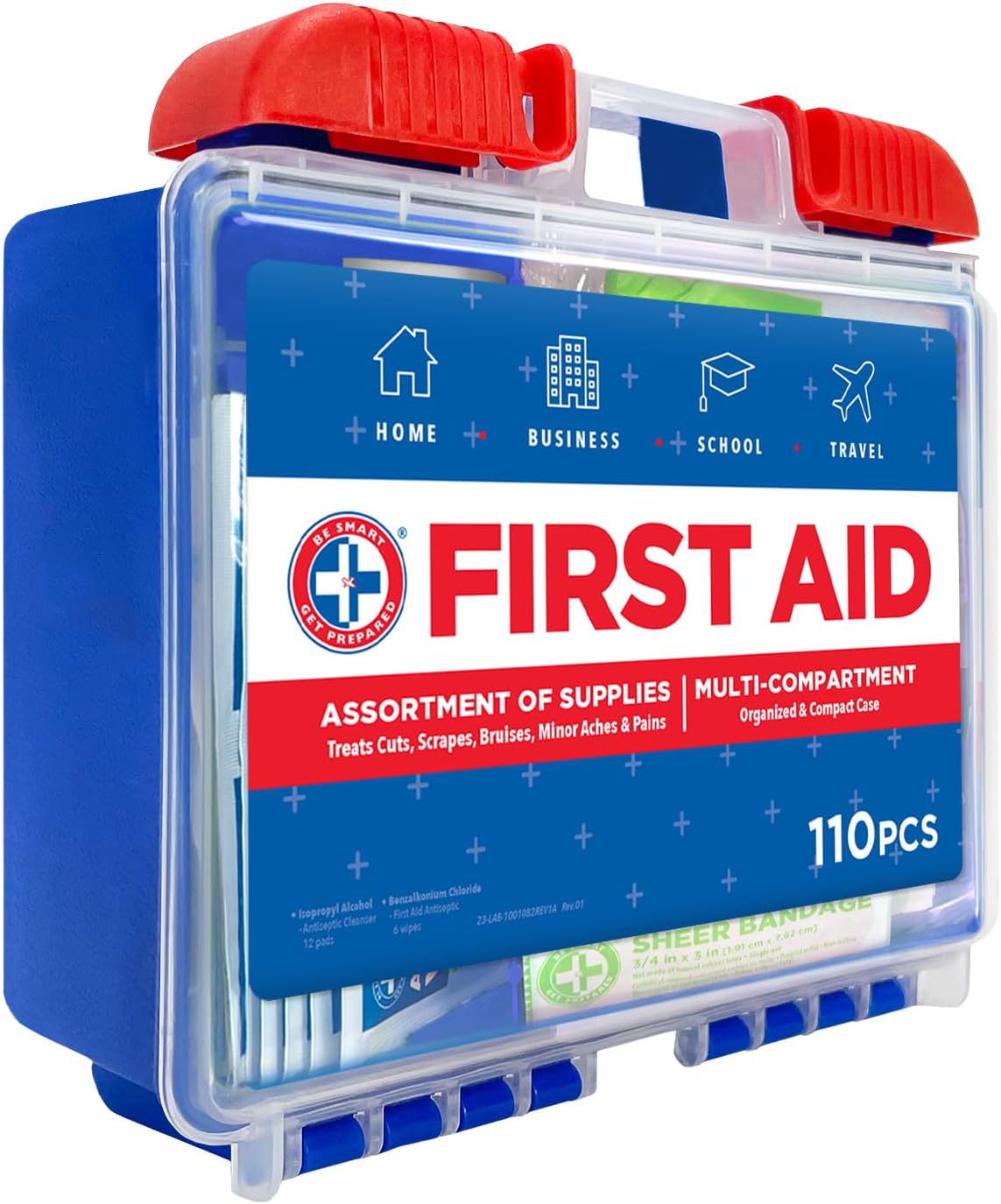 Be Smart Get Prepared 110 pc First Aid Kit: Clean, Treat, Protect Minor Cuts, Home, Office, Car, School, Business, Travel, Emergency, Outdoor, Camping & Sports, FSA/HSA (Packaging may vary) - Image 11
