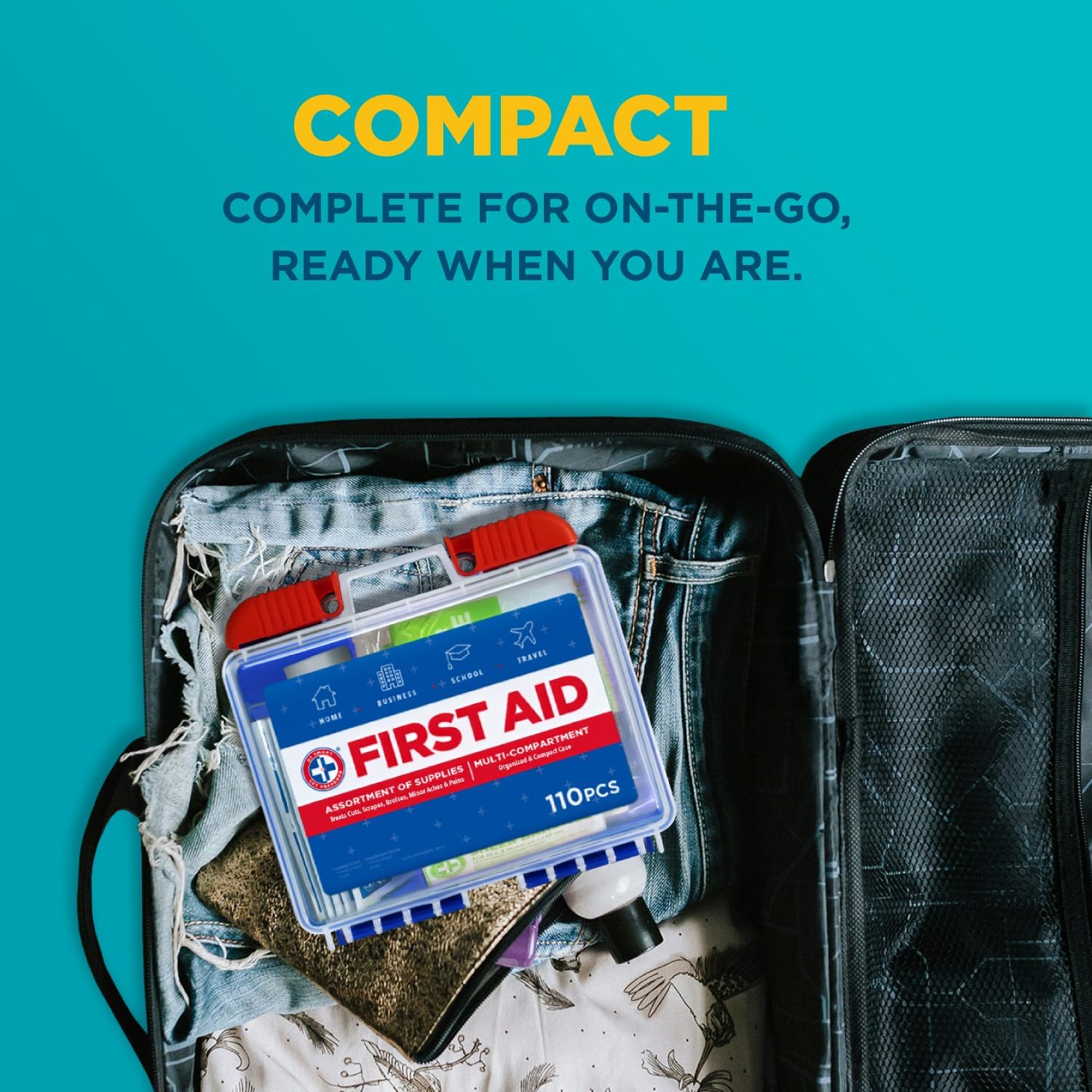 Be Smart Get Prepared 110 pc First Aid Kit: Clean, Treat, Protect Minor Cuts, Home, Office, Car, School, Business, Travel, Emergency, Outdoor, Camping & Sports, FSA/HSA (Packaging may vary) - Image 9