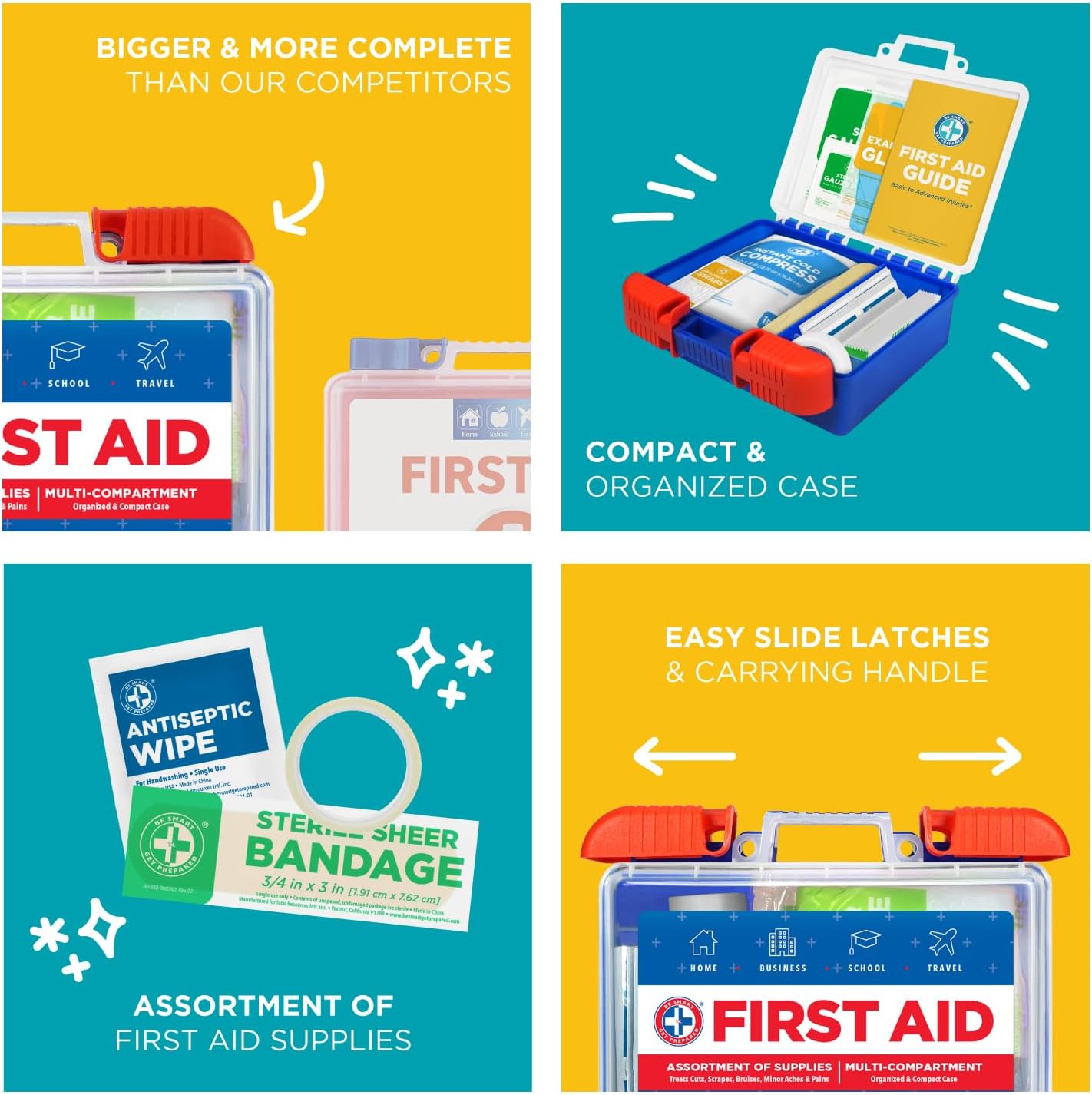 Be Smart Get Prepared 110 pc First Aid Kit: Clean, Treat, Protect Minor Cuts, Home, Office, Car, School, Business, Travel, Emergency, Outdoor, Camping & Sports, FSA/HSA (Packaging may vary) - Image 10