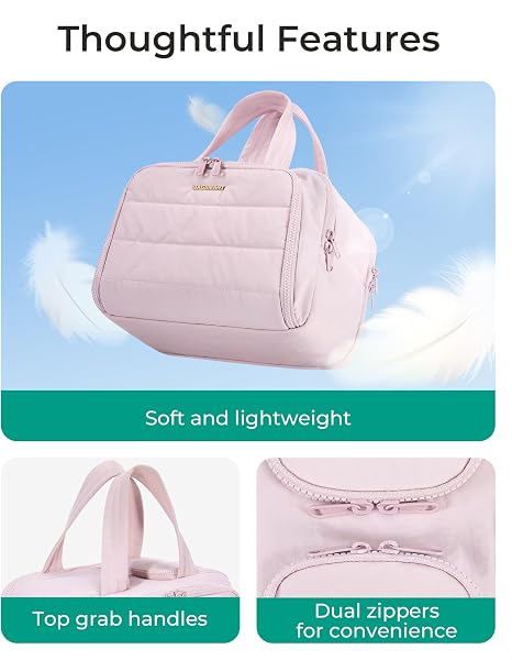 BAGSMART Travel Toiletry Bag, Crush Toiletry Bag for Women, Wide-open Puffy Toiletry Bags for Traveling, Large Travel Cosmetic Makeup Bag Organizer for Accessories,Toiletrie, Pink - Image 5